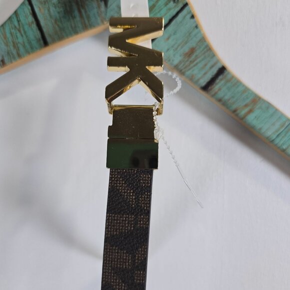 Michael Michael Kors MK Gold Brown Reversible Canvas Women's Skinny Belt, M, NWT - Picture 4 of 11